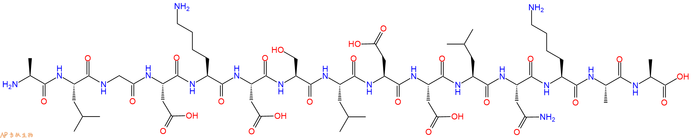 专肽生物产品H2N-Ala-Leu-Gly-Asp-Lys-Asp-Ser-Leu-Asp-Asp-Leu-Asn-Lys-Ala-Ala-OH
