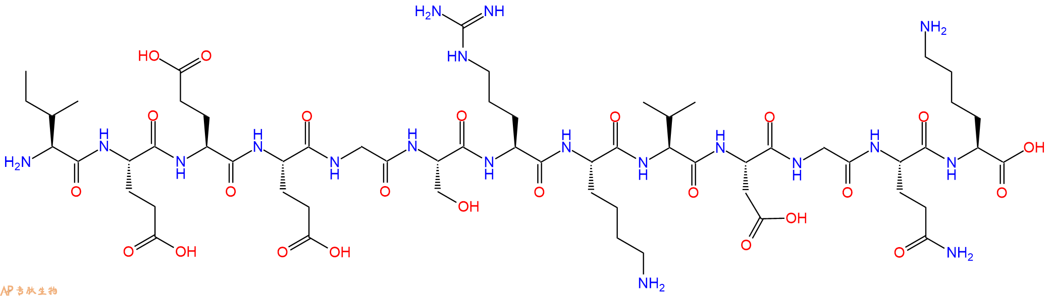 专肽生物产品H2N-Ile-Glu-Glu-Glu-Gly-Ser-Arg-Lys-Val-Asp-Gly-Gln-Lys-OH