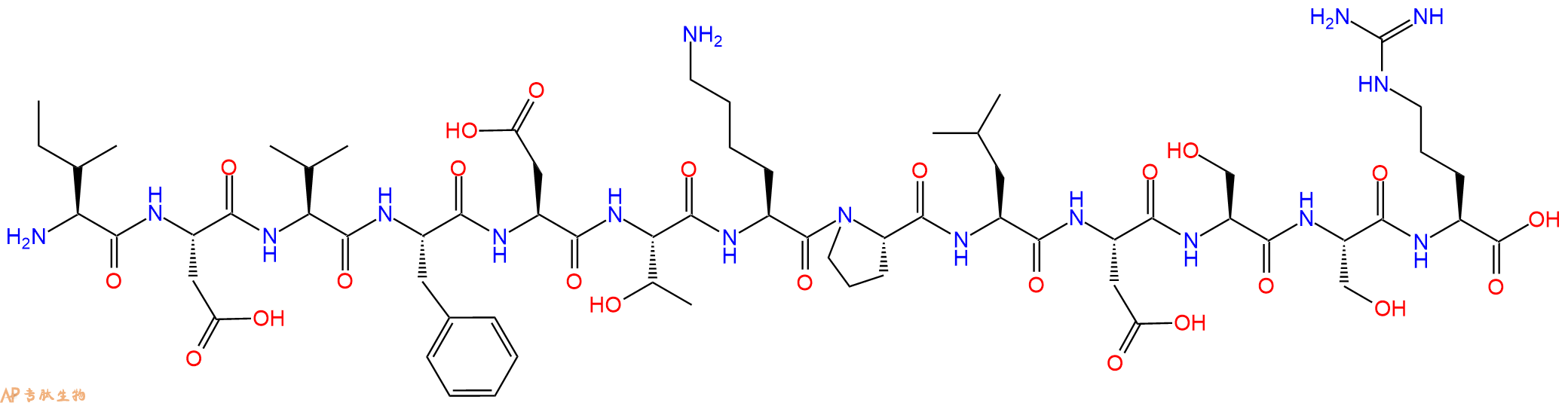 专肽生物产品H2N-Ile-Asp-Val-Phe-Asp-Thr-Lys-Pro-Leu-Asp-Ser-Ser-Arg-OH