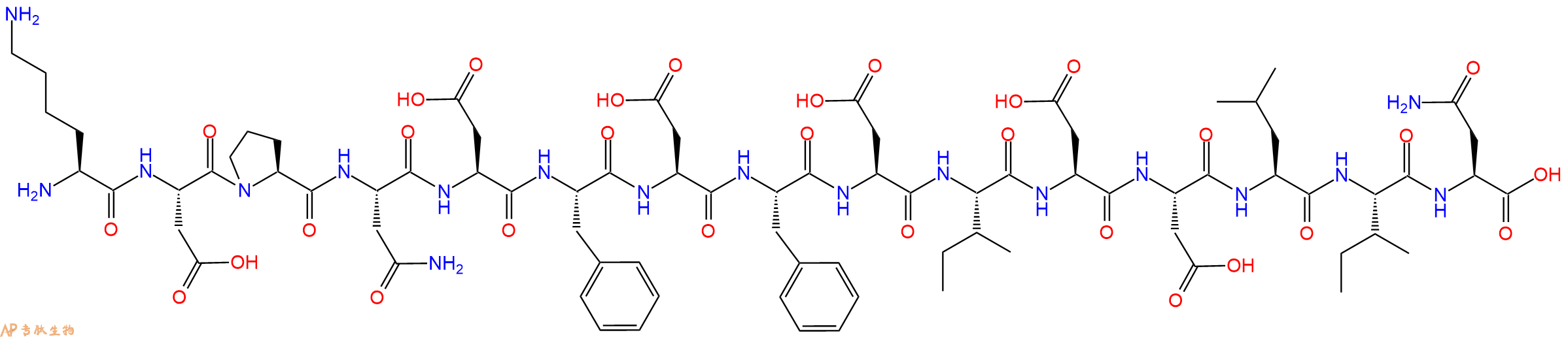专肽生物产品H2N-Lys-Asp-Pro-Asn-Asp-Phe-Asp-Phe-Asp-Ile-Asp-Asp-Leu-Ile-Asn-OH