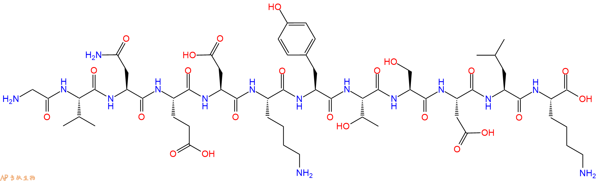 专肽生物产品H2N-Gly-Val-Asn-Glu-Asp-Lys-Tyr-Thr-Ser-Asp-Leu-Lys-OH