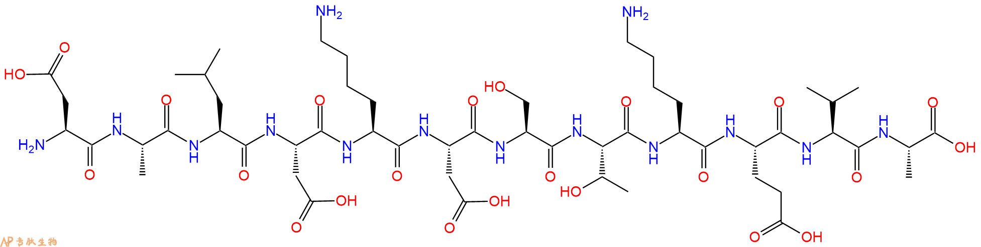 专肽生物产品H2N-Asp-Ala-Leu-Asp-Lys-Asp-Ser-Thr-Lys-Glu-Val-Ala-OH