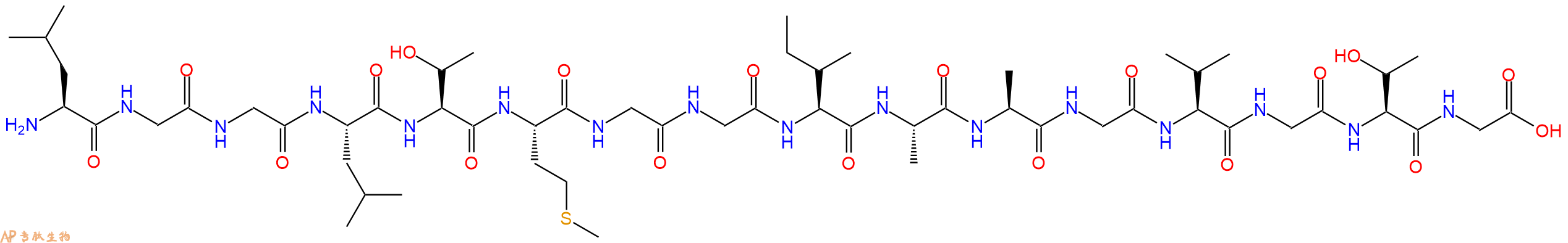 专肽生物产品H2N-Leu-Gly-Gly-Leu-Thr-Met-Gly-Gly-Ile-Ala-Ala-Gly-Val-Gly-Thr-Gly-OH