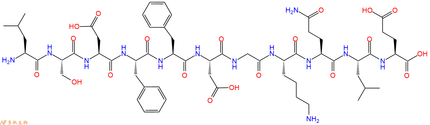 专肽生物产品H2N-Leu-Ser-Asp-Phe-Phe-Asp-Gly-Lys-Gln-Leu-Glu-OH