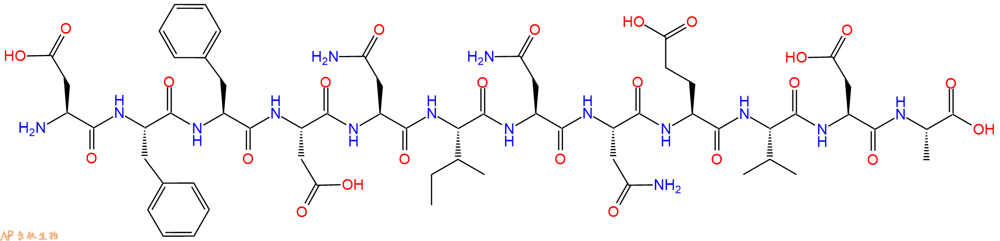 专肽生物产品H2N-Asp-Phe-Phe-Asp-Asn-Ile-Asn-Asn-Glu-Val-Asp-Ala-OH
