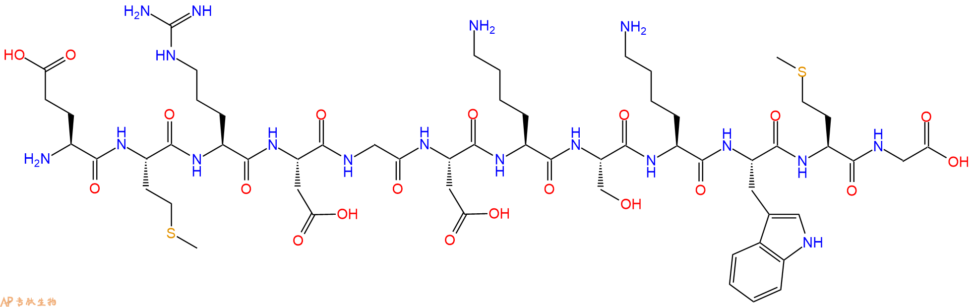 专肽生物产品H2N-Glu-Met-Arg-Asp-Gly-Asp-Lys-Ser-Lys-Trp-Met-Gly-OH