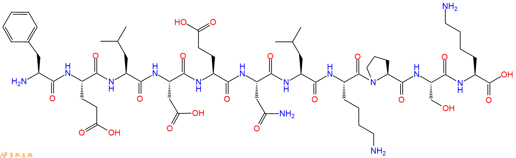 专肽生物产品H2N-Phe-Glu-Leu-Asp-Glu-Asn-Leu-Lys-Pro-Ser-Lys-OH