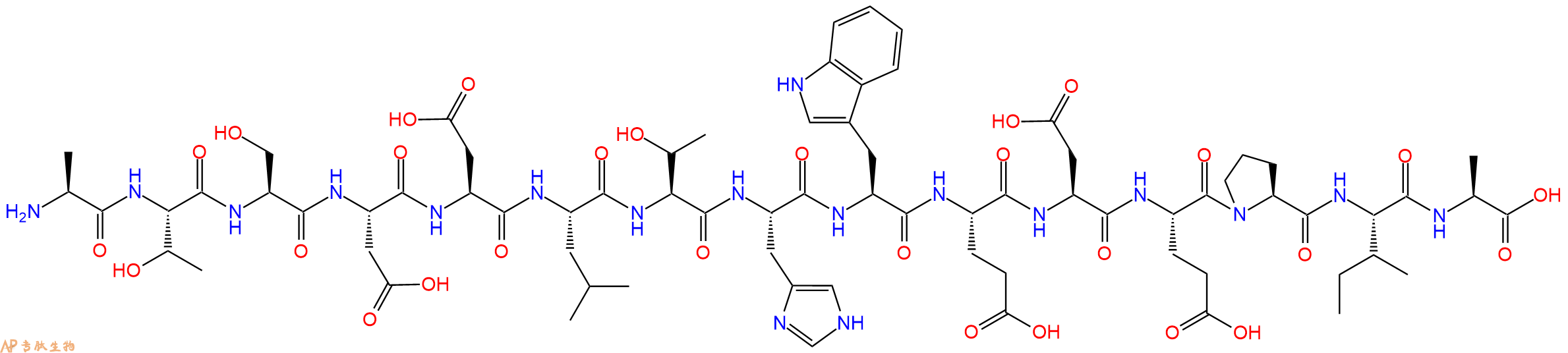 专肽生物产品H2N-Ala-Thr-Ser-Asp-Asp-Leu-Thr-His-Trp-Glu-Asp-Glu-Pro-Ile-Ala-OH