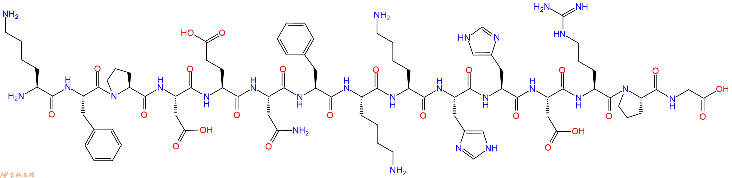 专肽生物产品H2N-Lys-Phe-Pro-Asp-Glu-Asn-Phe-Lys-Lys-His-His-Asp-Arg-Pro-Gly-OH