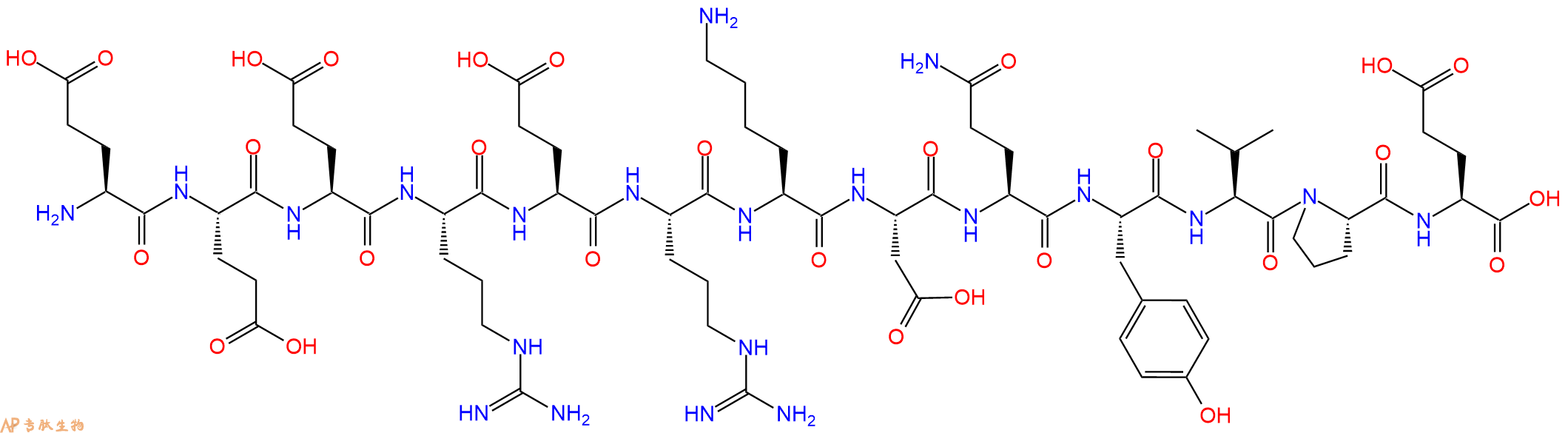 专肽生物产品H2N-Glu-Glu-Glu-Arg-Glu-Arg-Lys-Asp-Gln-Tyr-Val-Pro-Glu-OH