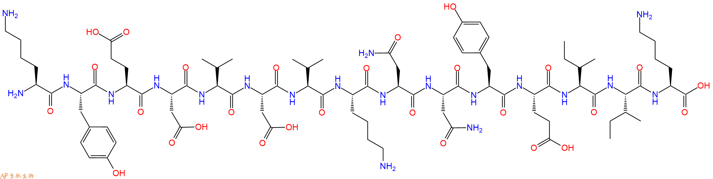 专肽生物产品H2N-Lys-Tyr-Glu-Asp-Val-Asp-Val-Lys-Asn-Asn-Tyr-Glu-Ile-Ile-Lys-OH