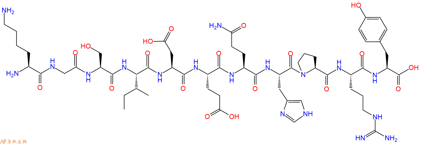 专肽生物产品H2N-Lys-Gly-Ser-Ile-Asp-Glu-Gln-His-Pro-Arg-Tyr-OH