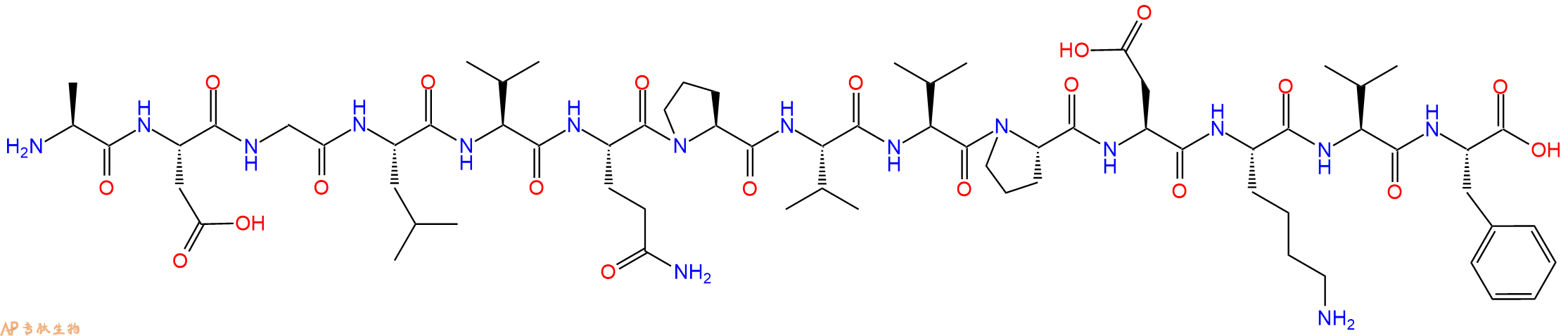 专肽生物产品H2N-Ala-Asp-Gly-Leu-Val-Gln-Pro-Val-Val-Pro-Asp-Lys-Val-Phe-OH