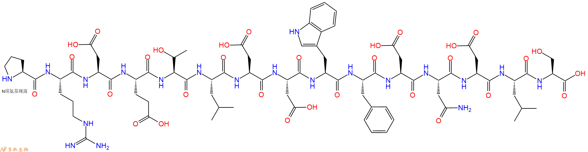 专肽生物产品H2N-Pro-Arg-Asp-Glu-Thr-Leu-Asp-Asp-Trp-Phe-Asp-Asn-Asp-Leu-Ser-OH