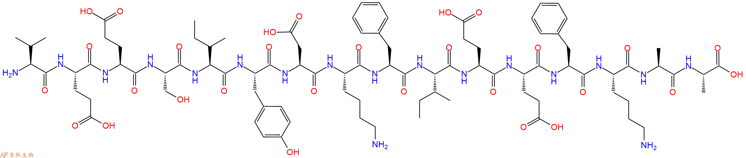 专肽生物产品H2N-Val-Glu-Glu-Ser-Ile-Tyr-Asp-Lys-Phe-Ile-Glu-Glu-Phe-Lys-Ala-Ala-OH