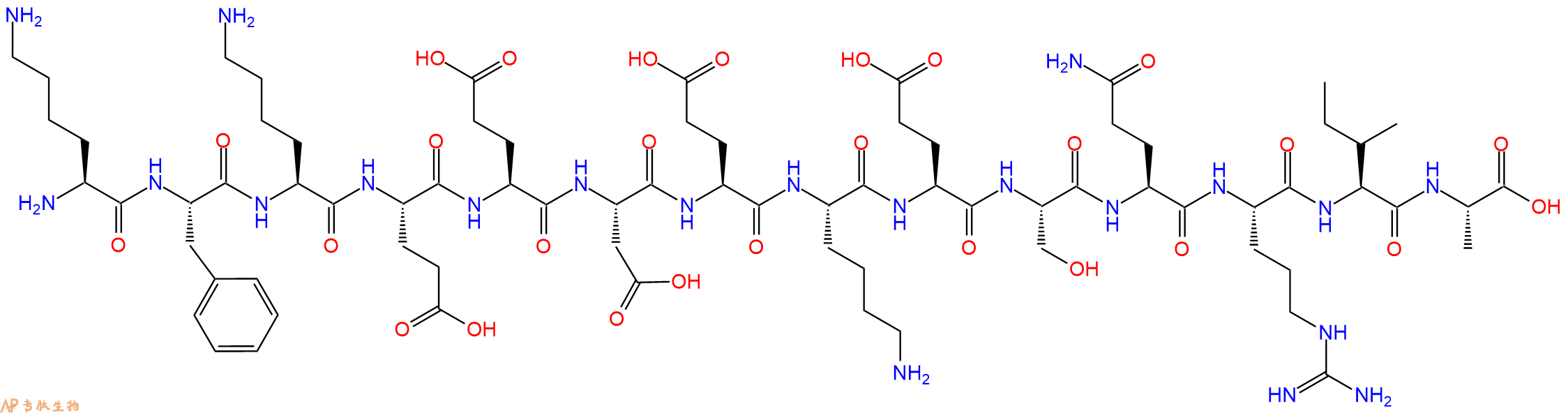 专肽生物产品H2N-Lys-Phe-Lys-Glu-Glu-Asp-Glu-Lys-Glu-Ser-Gln-Arg-Ile-Ala-OH