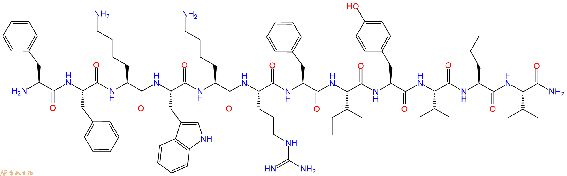 专肽生物产品H2N-Phe-Phe-Lys-Trp-Lys-Arg-Phe-Ile-Tyr-Val-Leu-Ile-CONH2