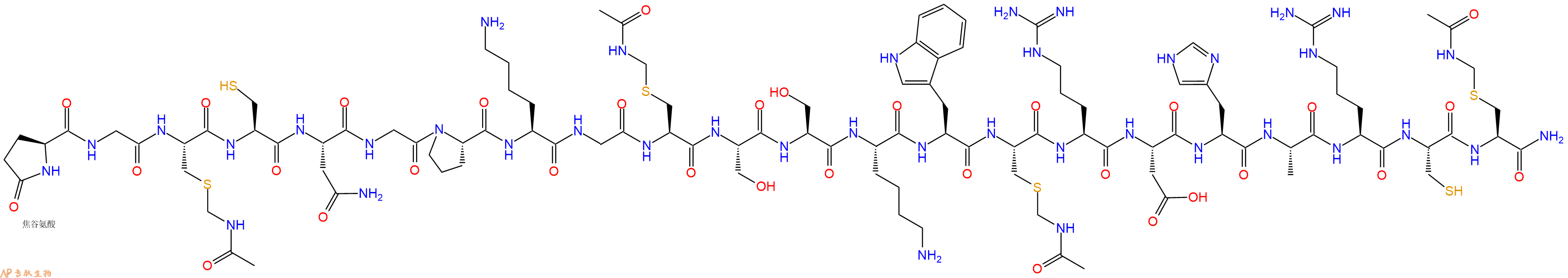 专肽生物产品Pyr-Gly-Cys(Acm)-Cys-Asn-Gly-Pro-Lys-Gly-Cys(Acm)-Ser-Ser-Lys-Trp-Cys(Acm)-Arg-Asp-His-Ala-Arg-Cys-Cys(Acm)-CONH2