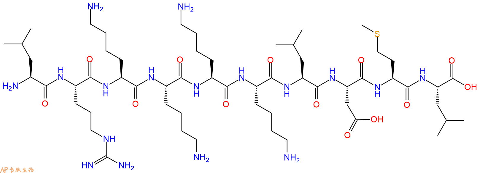 专肽生物产品H2N-Leu-Arg-Lys-Lys-Lys-Lys-Leu-Asp-Met-Leu-OH