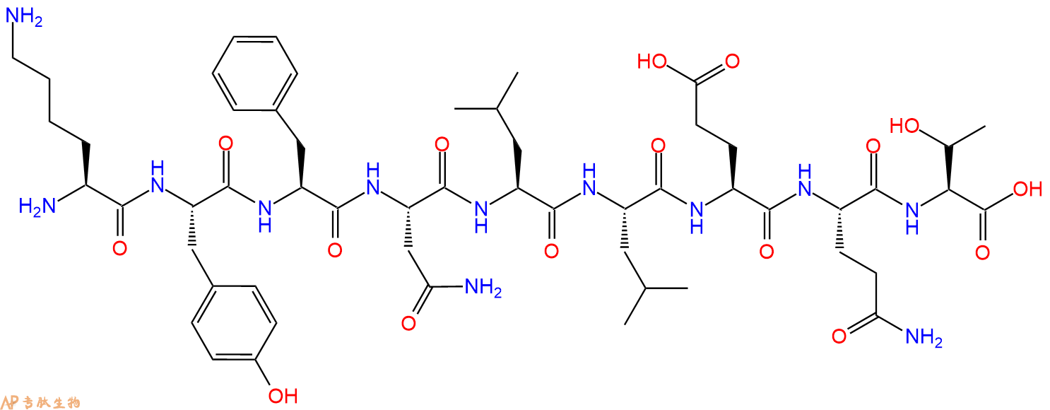 专肽生物产品H2N-Lys-Tyr-Phe-Asn-Leu-Leu-Glu-Gln-Thr-OH