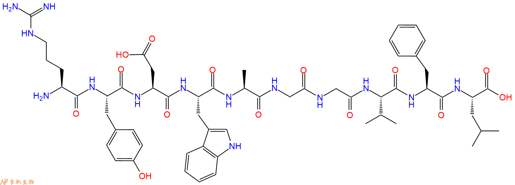 专肽生物产品H2N-Arg-Tyr-Asp-Trp-Ala-Gly-Gly-Val-Phe-Leu-OH