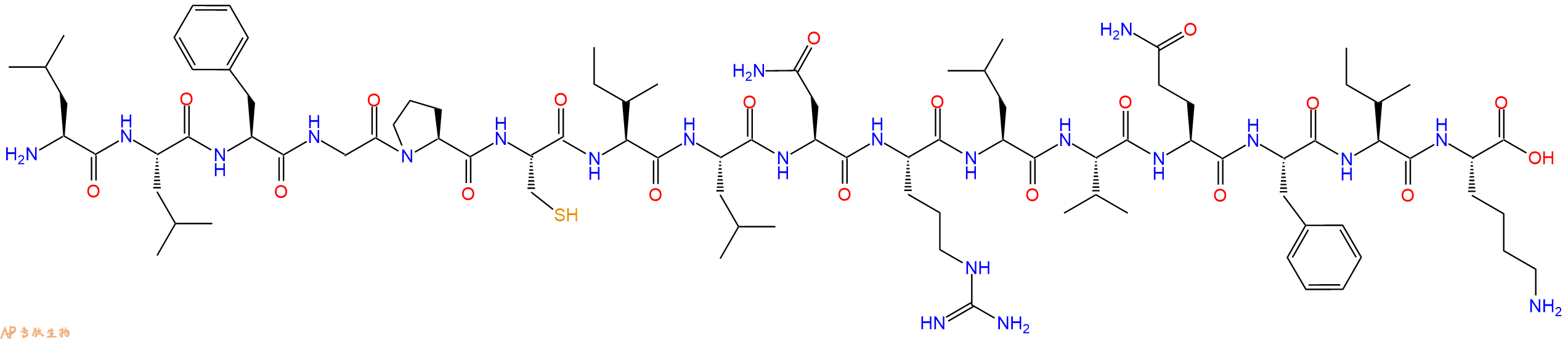 专肽生物产品H2N-Leu-Leu-Phe-Gly-Pro-Cys-Ile-Leu-Asn-Arg-Leu-Val-Gln-Phe-Ile-Lys-OH