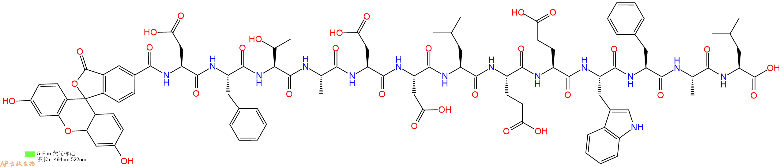 专肽生物产品5FAM-Asp-Phe-Thr-Ala-Asp-Asp-Leu-Glu-Glu-Trp-Phe-Ala-Leu-OH