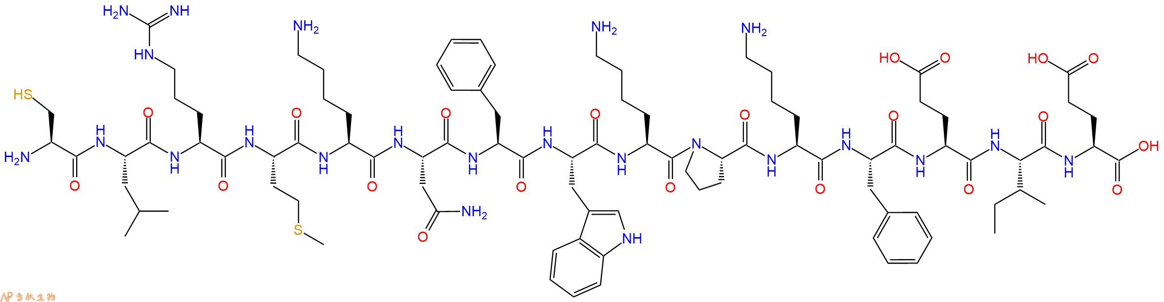 专肽生物产品H2N-Cys-Leu-Arg-Met-Lys-Asn-Phe-Trp-Lys-Pro-Lys-Phe-Glu-Ile-Glu-OH