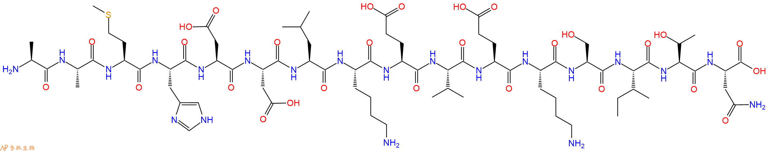 专肽生物产品H2N-Ala-Ala-Met-His-Asp-Asp-Leu-Lys-Glu-Val-Glu-Lys-Ser-Ile-Thr-Asn-OH