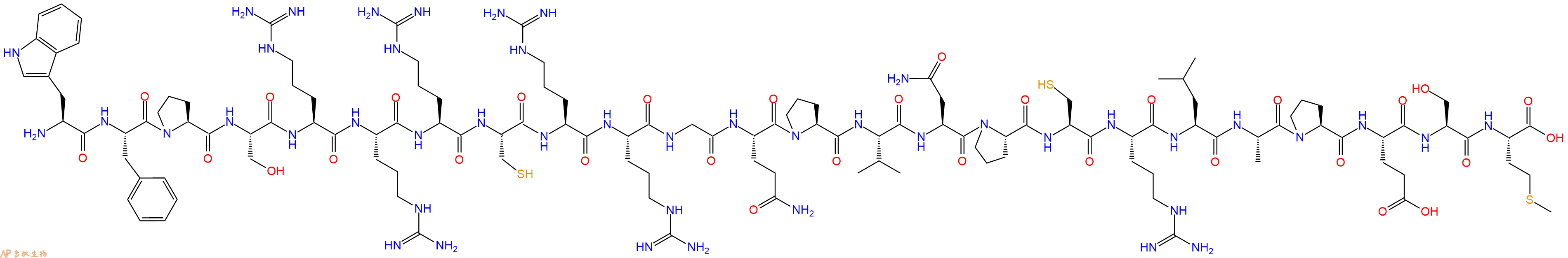 专肽生物产品H2N-Trp-Phe-Pro-Ser-Arg-Arg-Arg-Cys-Arg-Arg-Gly-Gln-Pro-Val-Asn-Pro-Cys-Arg-Leu-Ala-Pro-Glu-Ser-Met-OH