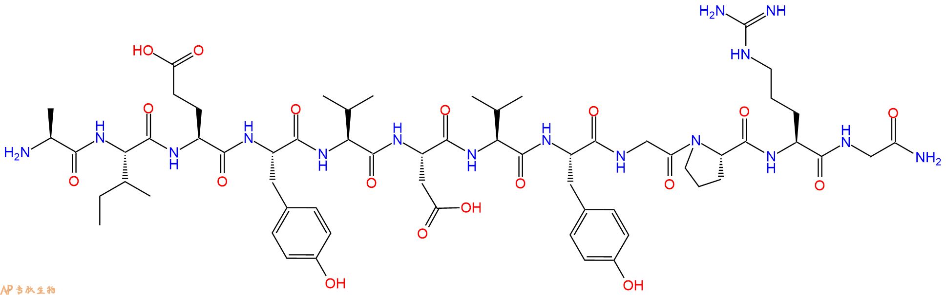 专肽生物产品H2N-Ala-Ile-Glu-Tyr-Val-Asp-Val-Tyr-Gly-Pro-Arg-Gly-CONH2
