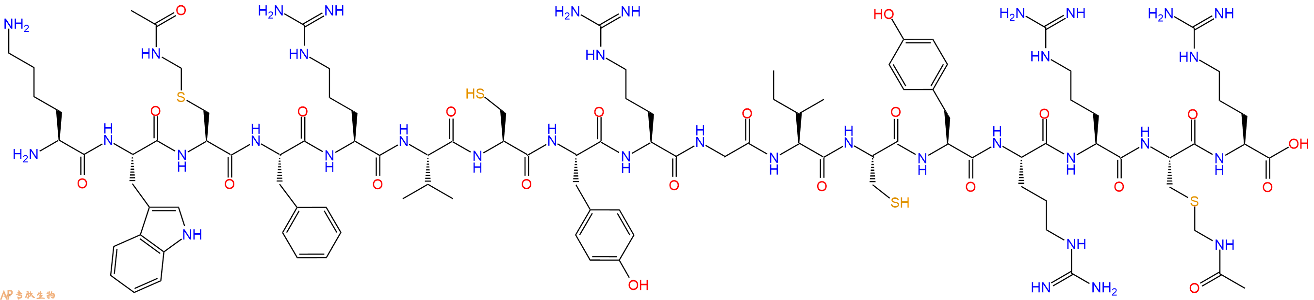 专肽生物产品H2N-Lys-Trp-Cys(Acm)-Phe-Arg-Val-Cys-Tyr-Arg-Gly-Ile-Cys-Tyr-Arg-Arg-Cys(Acm)-Arg-OH
