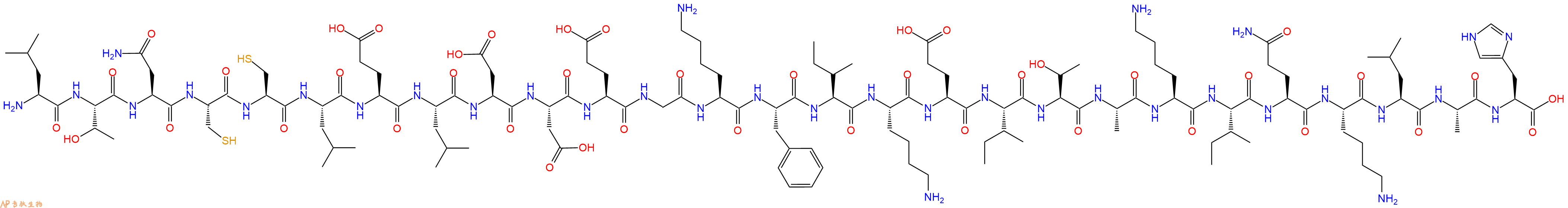 专肽生物产品H2N-Leu-Thr-Asn-Cys-Cys-Leu-Glu-Leu-Asp-Asp-Glu-Gly-Lys-Phe-Ile-Lys-Glu-Ile-Thr-Ala-Lys-Ile-Gln-Lys-Leu-Ala-His-OH