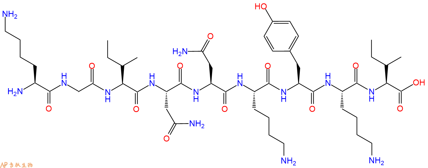专肽生物产品H2N-Lys-Gly-Ile-Asn-Asn-Lys-Tyr-Lys-Ile-OH