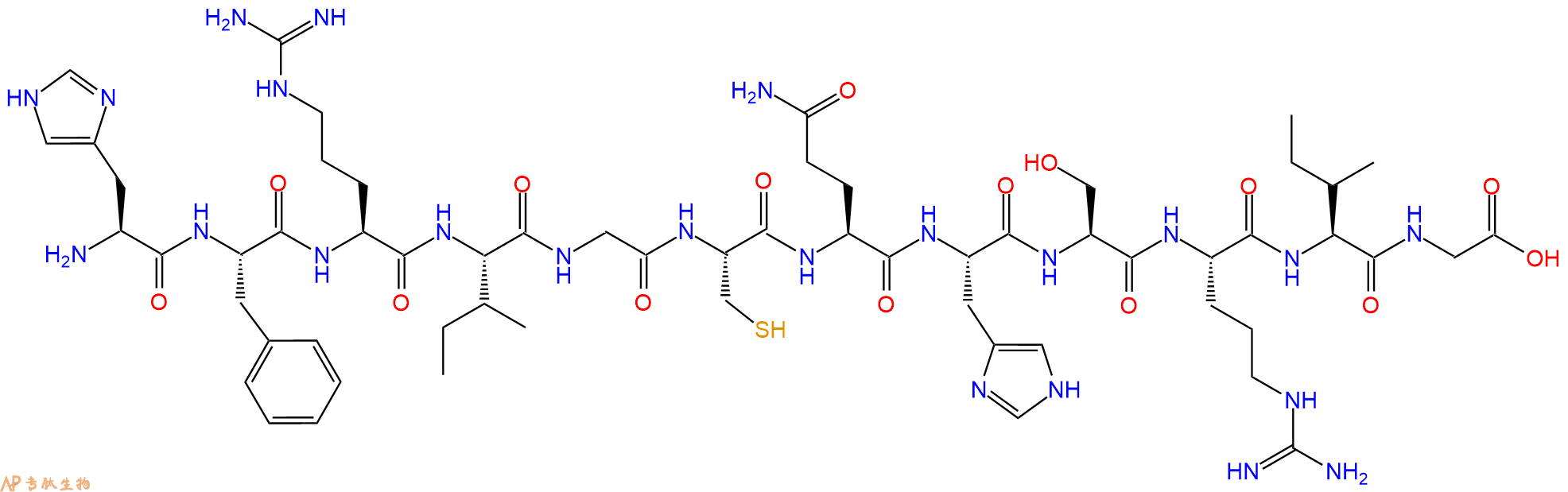 专肽生物产品H2N-His-Phe-Arg-Ile-Gly-Cys-Gln-His-Ser-Arg-Ile-Gly-OH