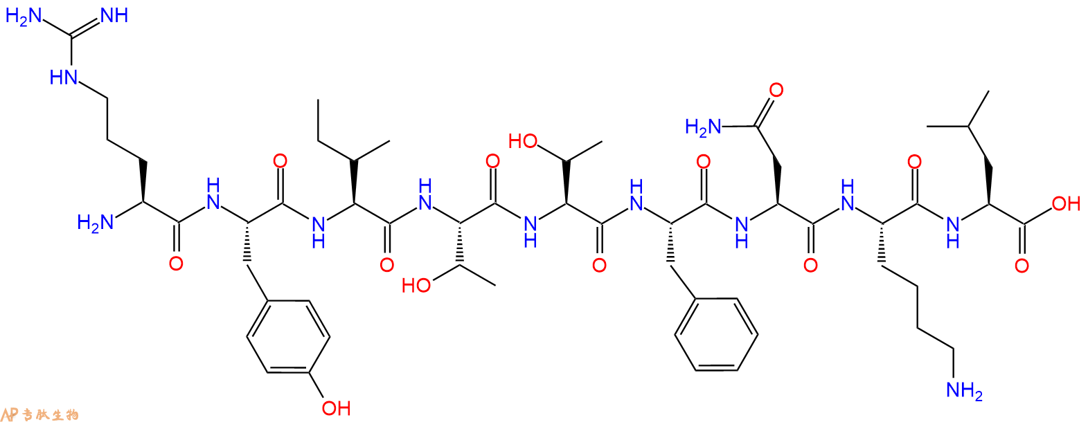 专肽生物产品H2N-Arg-Tyr-Ile-Thr-Thr-Phe-Asn-Lys-Leu-OH