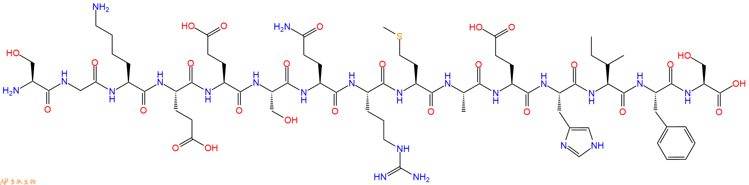 专肽生物产品H2N-Ser-Gly-Lys-Glu-Glu-Ser-Gln-Arg-Met-Ala-Glu-His-Ile-Phe-Ser-OH