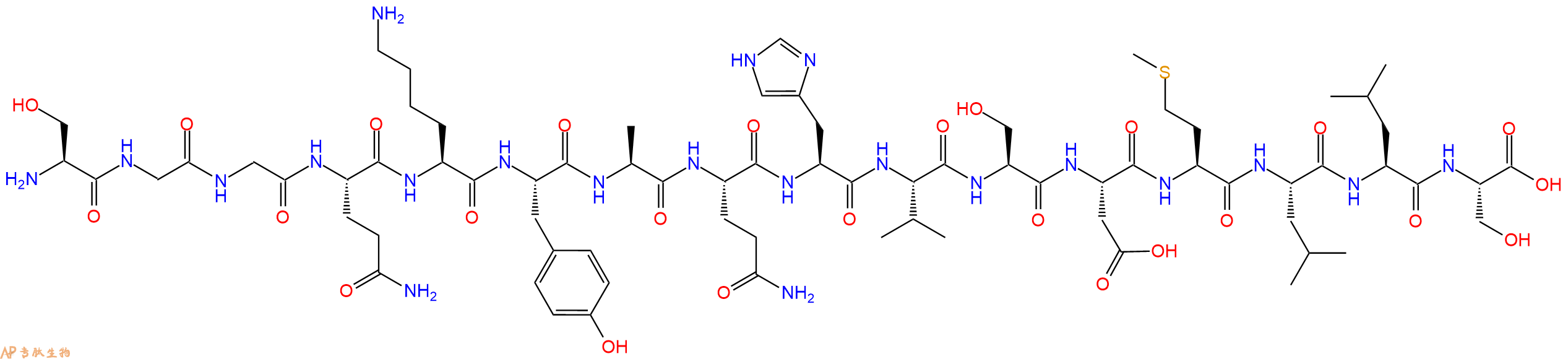 专肽生物产品H2N-Ser-Gly-Gly-Gln-Lys-Tyr-Ala-Gln-His-Val-Ser-Asp-Met-Leu-Leu-Ser-OH
