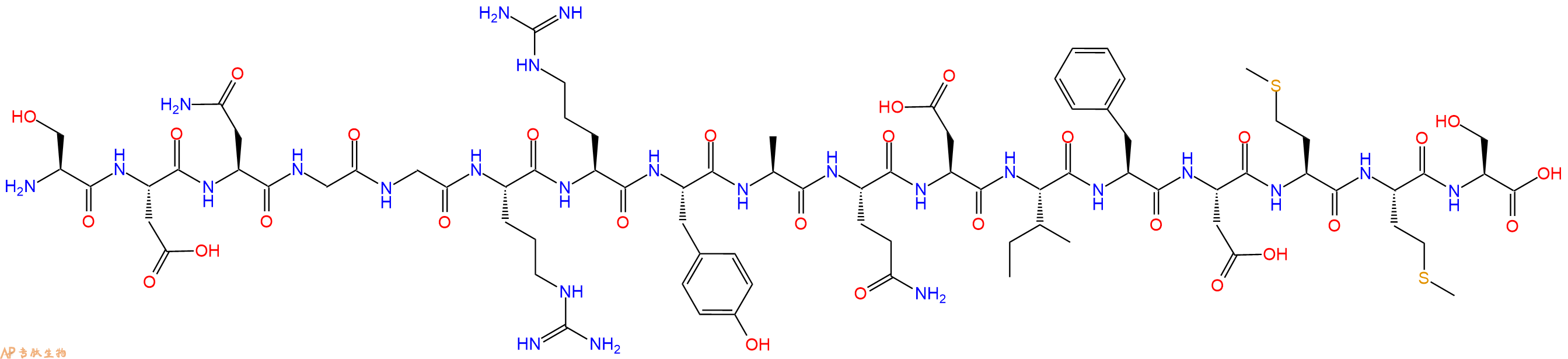 专肽生物产品H2N-Ser-Asp-Asn-Gly-Gly-Arg-Arg-Tyr-Ala-Gln-Asp-Ile-Phe-Asp-Met-Met-Ser-OH