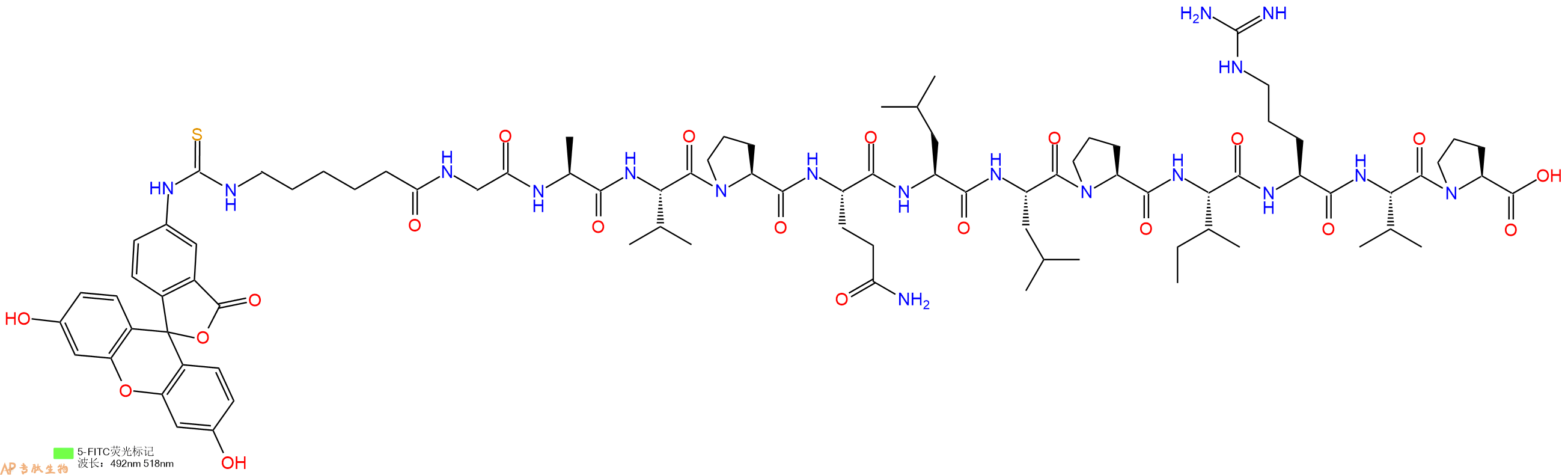 专肽生物产品5FITC-Ahx-Gly-Ala-Val-Pro-Gln-Leu-Leu-Pro-Ile-Arg-Val-Pro-OH