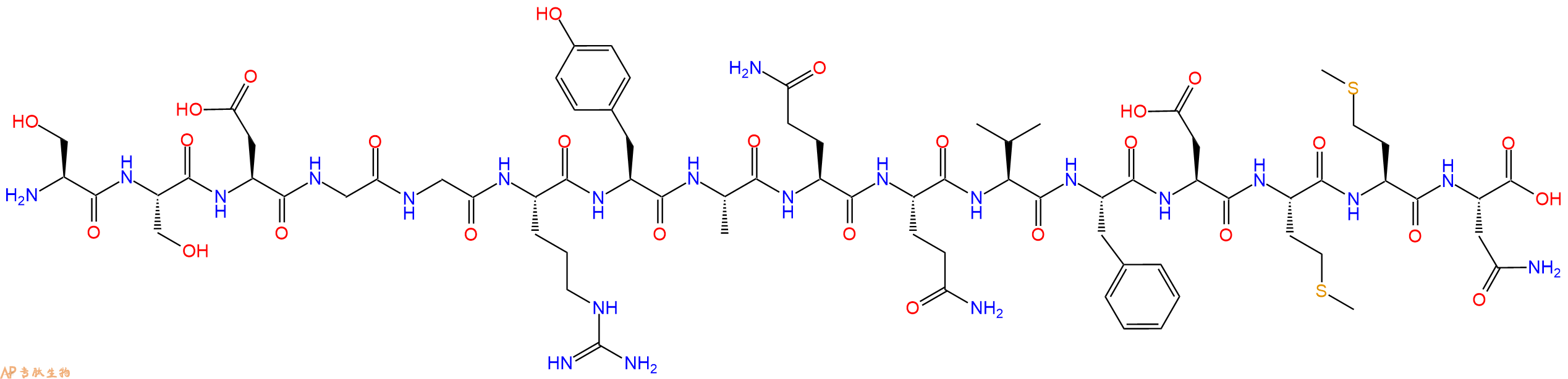 专肽生物产品H2N-Ser-Ser-Asp-Gly-Gly-Arg-Tyr-Ala-Gln-Gln-Val-Phe-Asp-Met-Met-Asn-OH