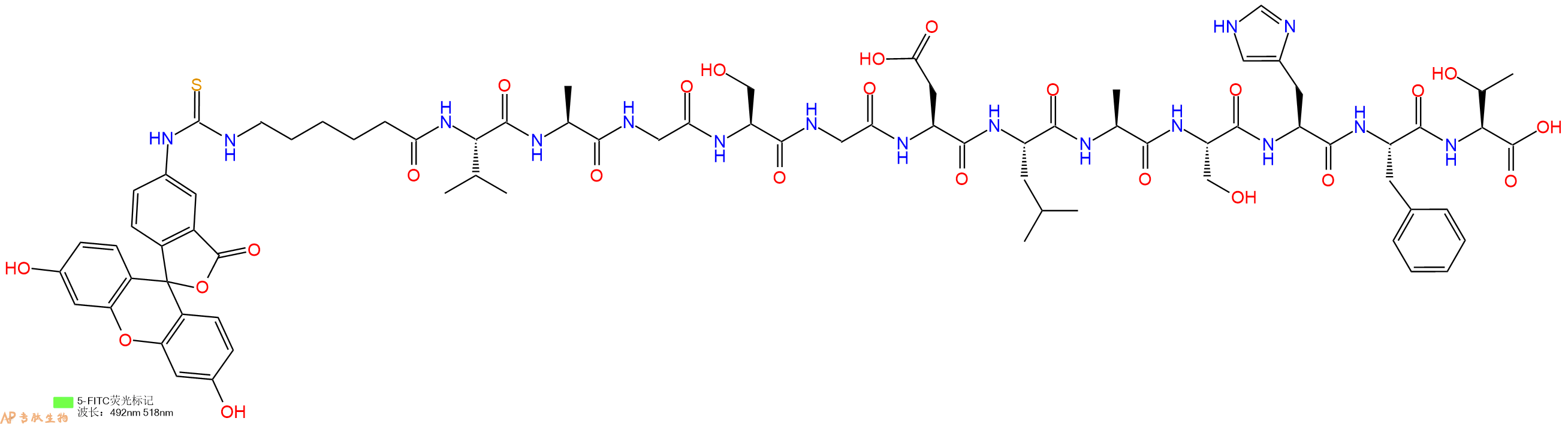 专肽生物产品5FITC-Ahx-Val-Ala-Gly-Ser-Gly-Asp-Leu-Ala-Ser-His-Phe-Thr-OH