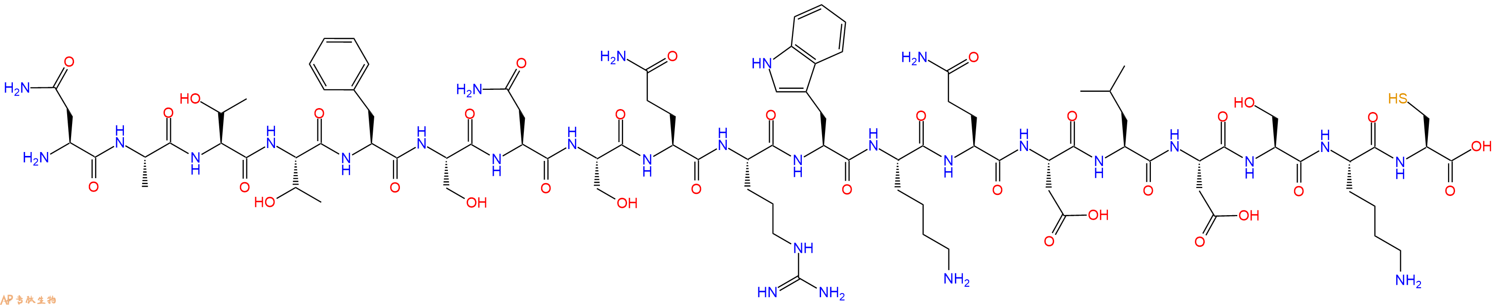 专肽生物产品H2N-Asn-Ala-Thr-Thr-Phe-Ser-Asn-Ser-Gln-Arg-Trp-Lys-Gln-Asp-Leu-Asp-Ser-Lys-Cys-OH
