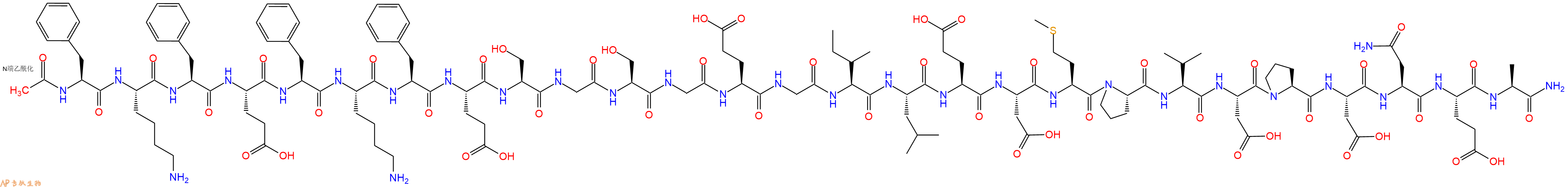 专肽生物产品Ac-Phe-Lys-Phe-Glu-Phe-Lys-Phe-Glu-Ser-Gly-Ser-Gly-Glu-Gly-Ile-Leu-Glu-Asp-Met-Pro-Val-Asp-Pro-Asp-Asn-Glu-Ala-CONH2
