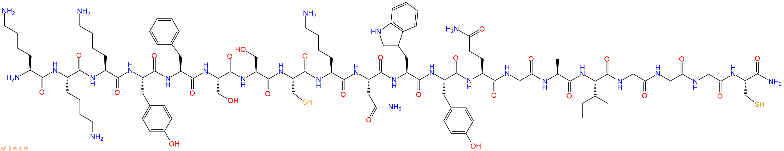 专肽生物产品H2N-Lys-Lys-Lys-Tyr-Phe-Ser-Ser-Cys-Lys-Asn-Trp-Tyr-Gln-Gly-Ala-Ile-Gly-Gly-Gly-Cys-CONH2