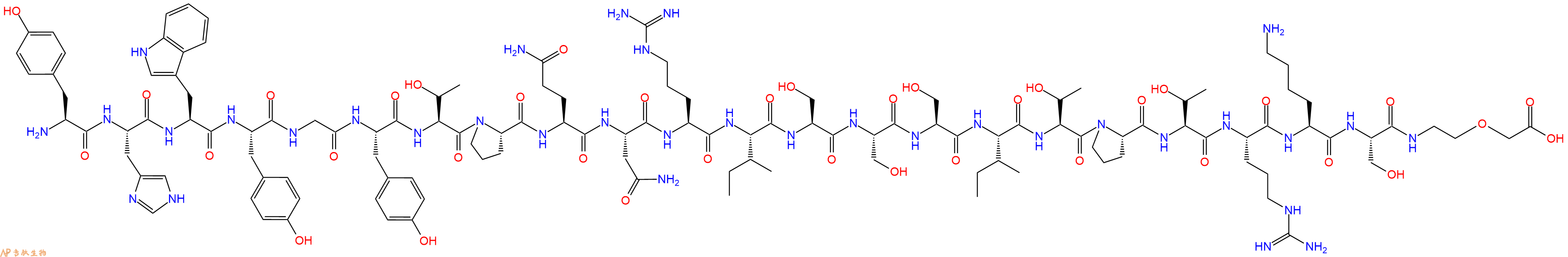 专肽生物产品Tyr-His-Trp-Tyr-Gly-Tyr-Thr-Pro-Gln-Asn-Arg-Ile-Ser-Ser-Ser-Ile-Thr-Pro-Thr-Arg-Lys-Ser-PEG