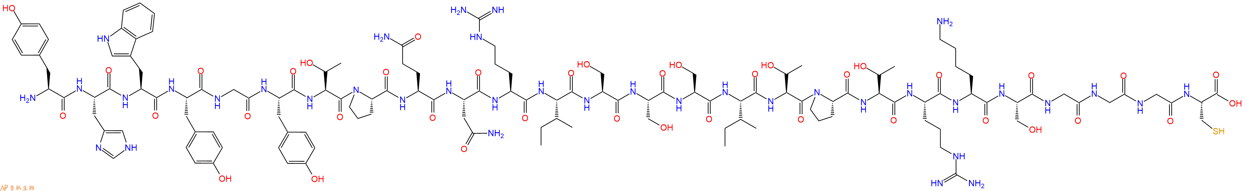 专肽生物产品H2N-Tyr-His-Trp-Tyr-Gly-Tyr-Thr-Pro-Gln-Asn-Arg-Ile-Ser-Ser-Ser-Ile-Thr-Pro-Thr-Arg-Lys-Ser-Gly-Gly-Gly-Cys-OH