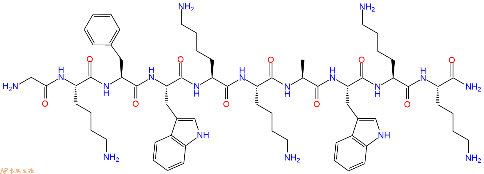 专肽生物产品H2N-Gly-Lys-Phe-Trp-Lys-Lys-Ala-Trp-Lys-Lys-CONH2