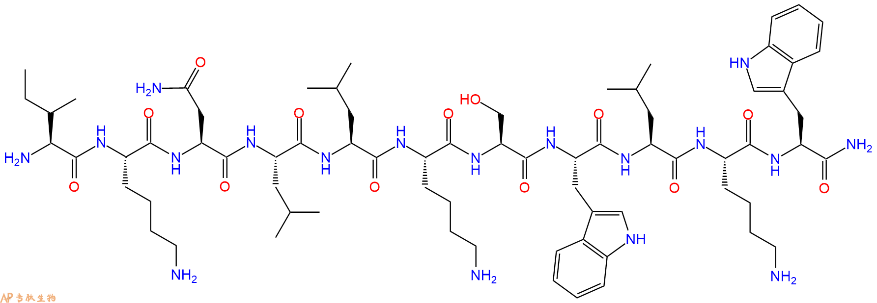 专肽生物产品H2N-Ile-Lys-Asn-Leu-Leu-Lys-Ser-Trp-Leu-Lys-Trp-CONH2