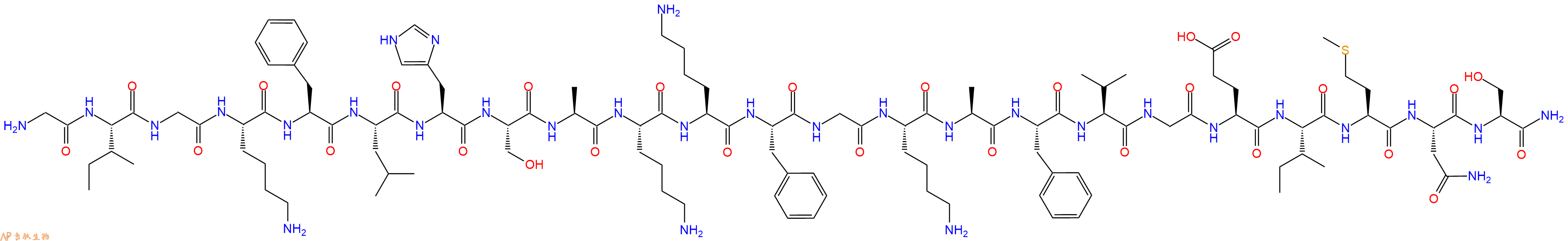 专肽生物产品H2N-Gly-Ile-Gly-Lys-Phe-Leu-His-Ser-Ala-Lys-Lys-Phe-Gly-Lys-Ala-Phe-Val-Gly-Glu-Ile-Met-Asn-Ser-CONH2